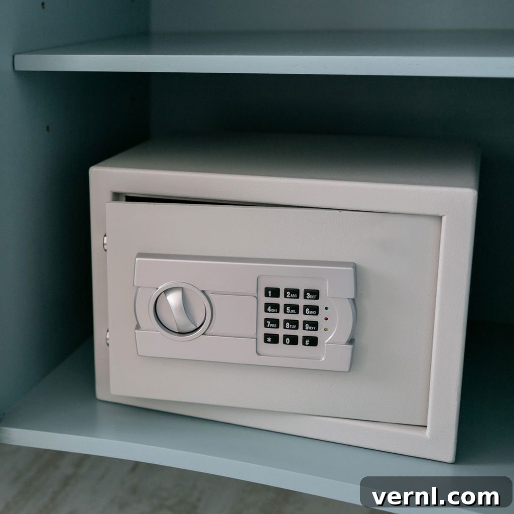 Keypad safe on a shelf