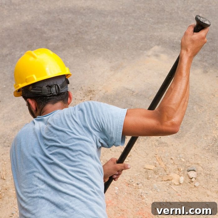 A robust digging bar standing upright, ready for heavy-duty work.