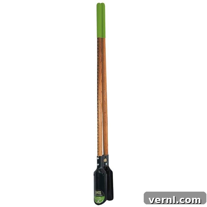 A post-hole digger, a tool commonly used in conjunction with digging bars for deep holes.