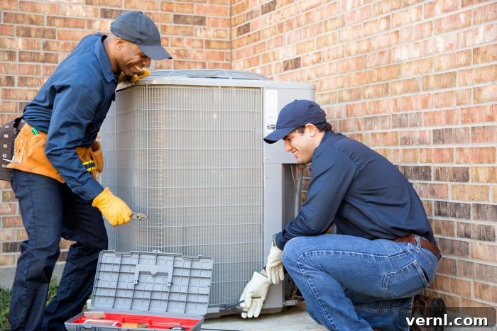 Mastering Central Air Installation 2 team of hvac installers repairing central air conditioning system outside of house