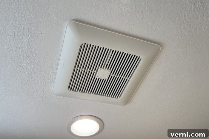 Demystifying Your Bathroom's Exhaust Fan 2 Vent fan installed in the ceiling of a domestic bathroom, Lafayette, California, January 20, 2022.