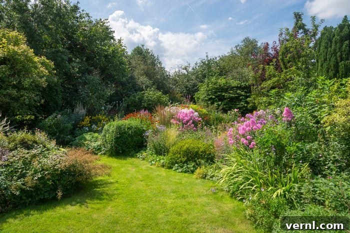 Seasonal DIY Lawn Care: Your Year-Round Yard Guide 4 English country garden in August, showing a lush summer lawn.