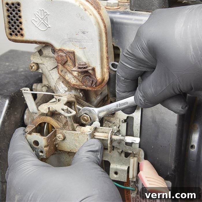 Evergreen Engines: The All-Season Maintenance Masterclass 7 Gardener Pouring Petrol Into Lawn Mower, Surface Level View