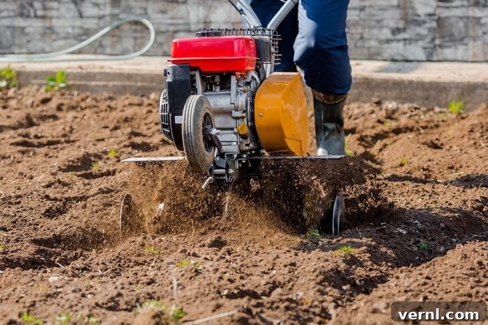 Farmer plows the land with a cultivator