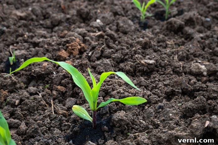 Corn sapling in the agriculture field under sunshine