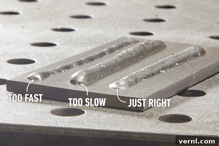Unlock Expert MIG Welding: Insider Tips from a Master 7 Close-up of a welder laying down straight beads on a piece of scrap metal.