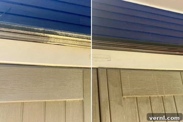 30 Seconds Outdoor Cleaner The Definitive Review 4 Before and after comparison of a garden shed, showing significant cleaning improvement after using 30 Second Outdoor Cleaner.