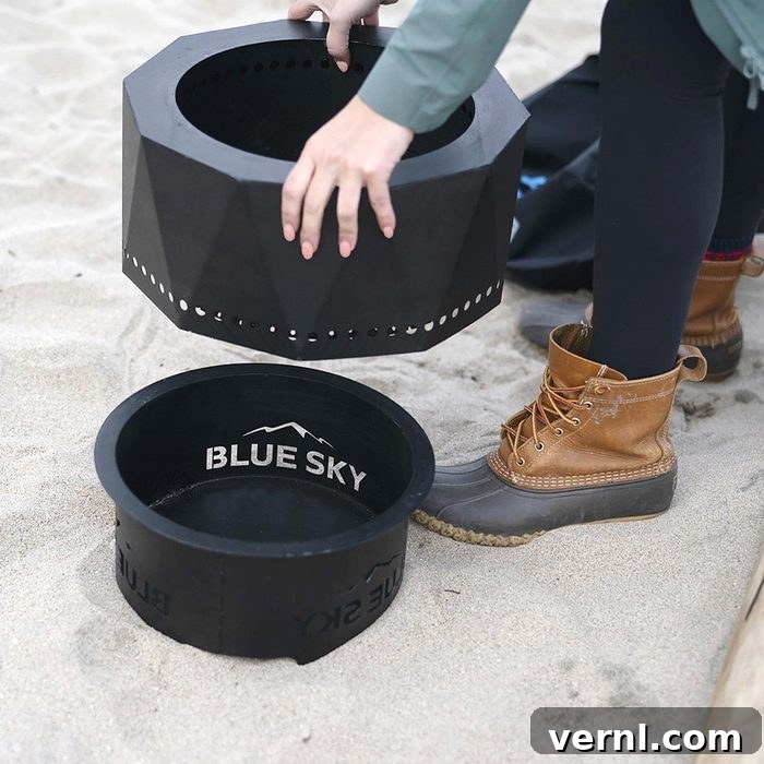 Blue Sky Fire Pit: Double the Fuel, Double the Warmth 4 Blue Sky Fire Pit being assembled outdoors