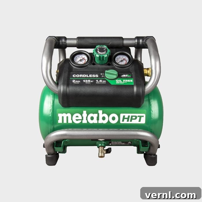 Metabo Cordless Air Compressor Tested And Approved 2 Metabo HPT 36v MultiVolt Cordless Air Compressor in a job site setting