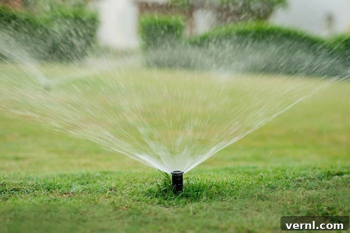 Effortless Oasis: Smart Irrigation for Your Home 2 Automatic garden lawn sprinkler in action watering grass