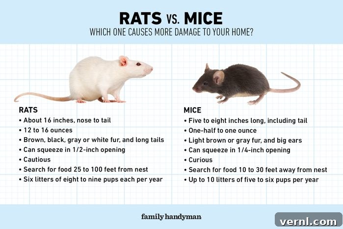 Beyond Size: Differentiating Rats and Mice 3 Two images side-by-side: one showing a rat and the other a mouse, highlighting the size difference for comparison in terms of damage potential.