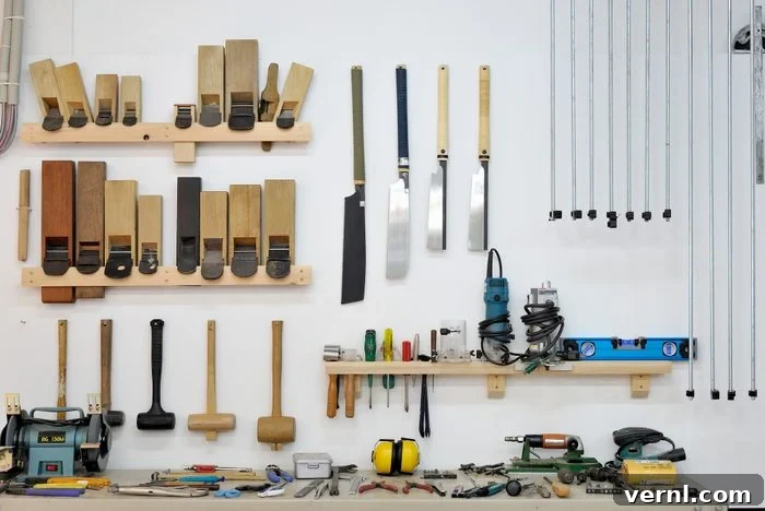 Woodworking 101 Your Complete Guide to Getting Started 2 A woodworker's tool selection laid out on a workbench