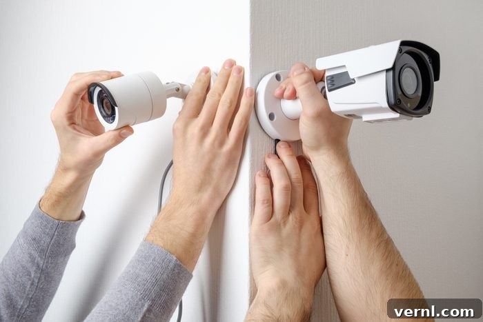 Determining Your Ideal Security Camera Count 2 two sets of hands installing security cameras on the corner of a room where the two walls meet