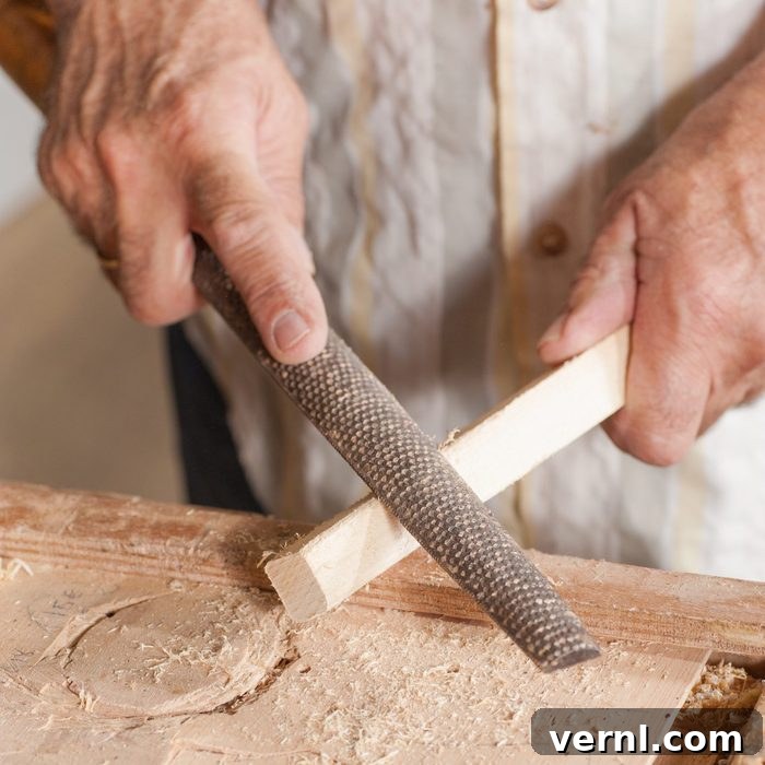 Carpenter working with a traditional rasp tool