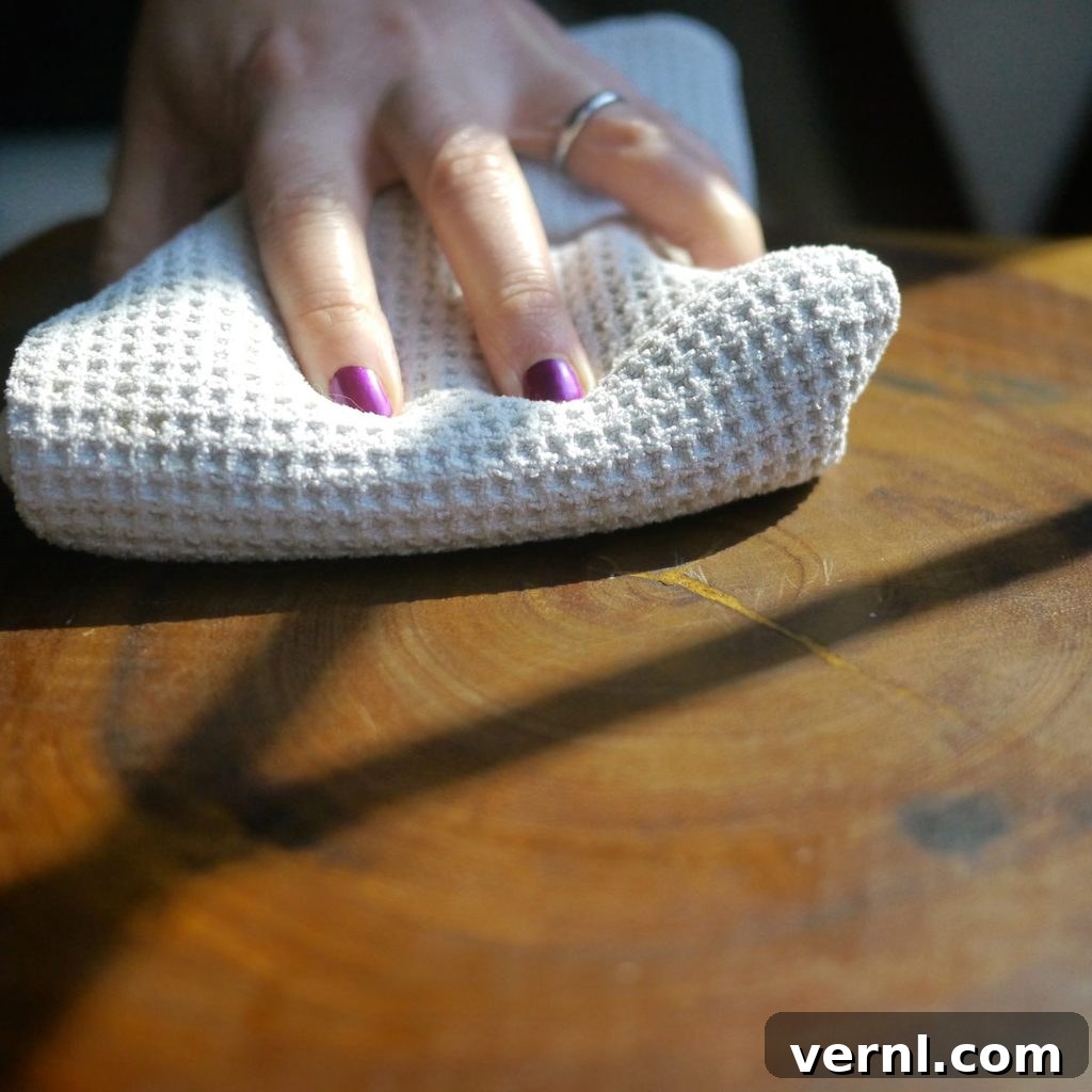 Mastering Dust Removal for a Spotless Home 4 dusting surface with a microfiber cloth