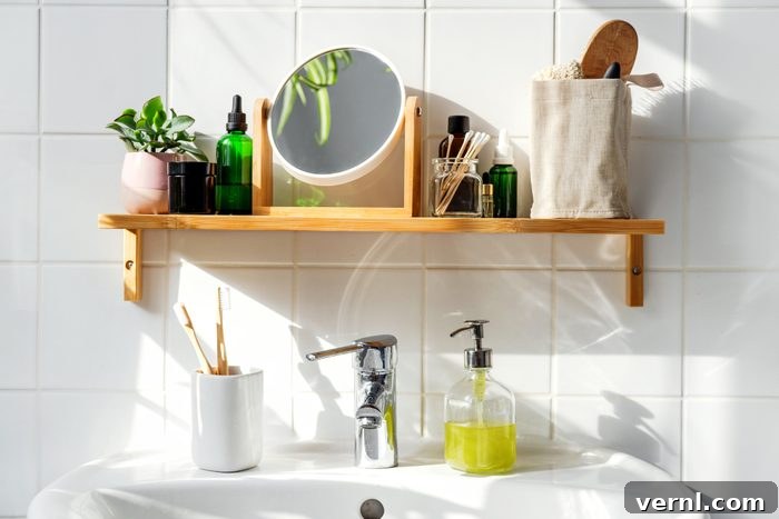 The Ultimate Guide To A Sparkling Bathroom 3 Table with decorative items in a modern, clean bathroom