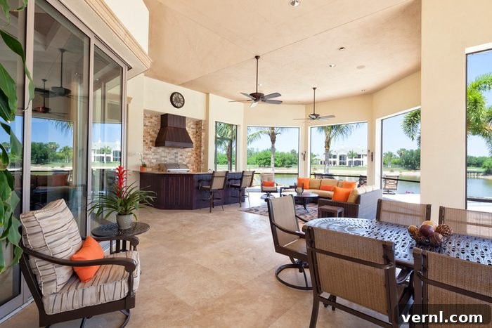 Lanai Explained: Understanding the Difference from a Patio 2 Lanai Living at a home estate with modern design and lush landscaping