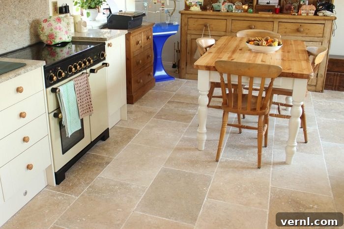 Your Essential Guide to Travertine Tile 2 Country kitchen diner, table and chairs, pine dresser, range cooker