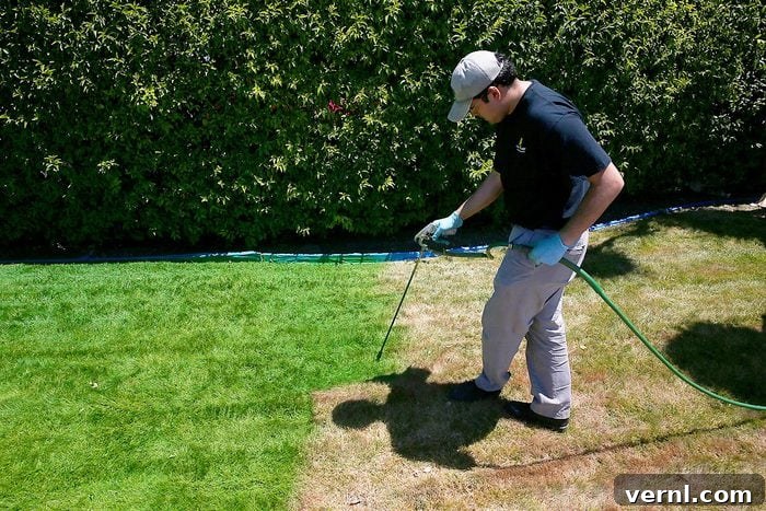 Lawn Paint: The Definitive Guide to a Greener Yard 2 Grass Painter Sprays dead lawn with green spray paint after extreme heat and drought