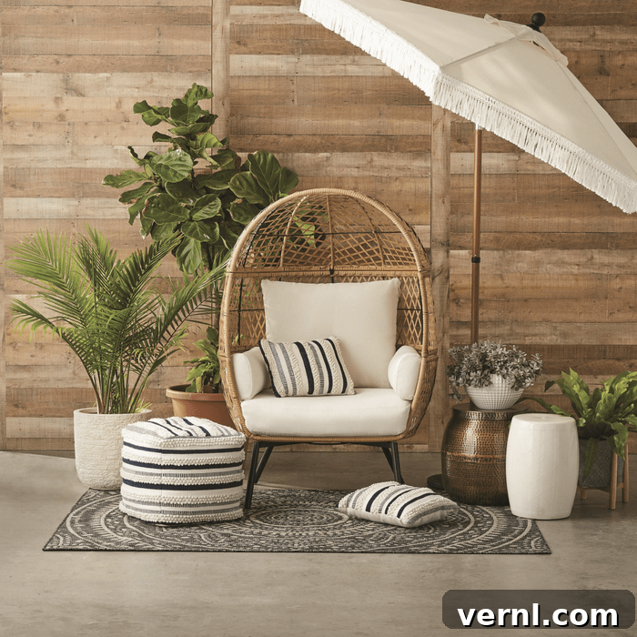 Better Homes & Gardens Ventura Boho Stationary Wicker Egg Chair for ultimate outdoor and indoor comfort