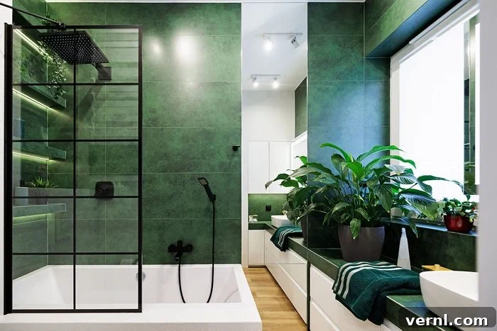 The 3 Shower Tiles An Interior Designer Would Never Install 2 Green Luxury Bathroom, Black Rain Shower Head and black glass panel windows