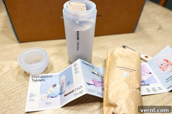 Blueland Cleaning Kit: My Sparkling Home, My Plastic-Free Choice 2 Person reading instructions for the Blueland Cleaning Kit, highlighting ease of use