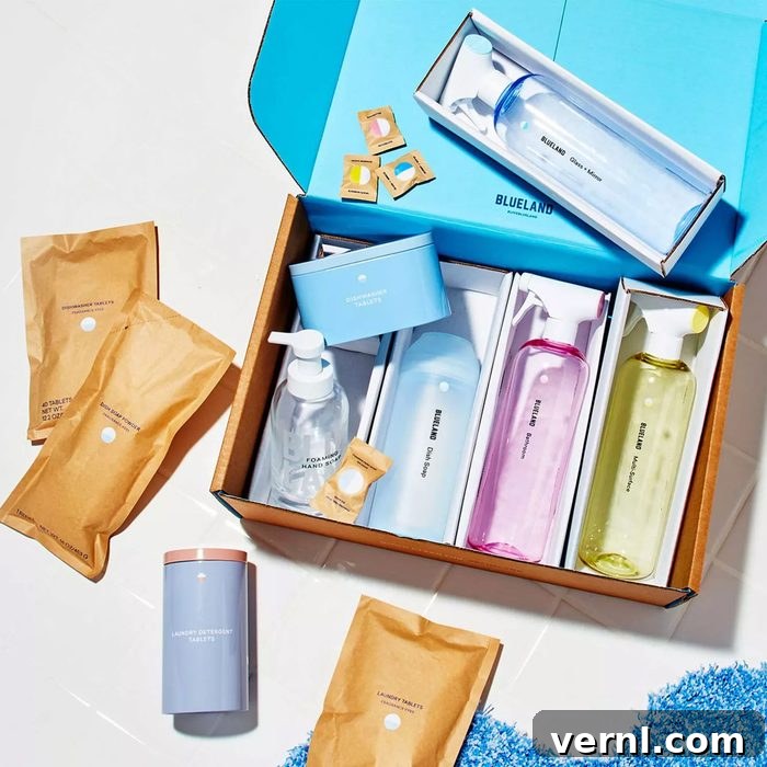 Blueland Cleaning Kit: My Sparkling Home, My Plastic-Free Choice 5 Blueland Cleaning Kit products displayed aesthetically