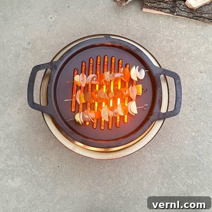 Solo Stove Ranger Cast Iron Grill Top Upgrade Your Campfire Cooking 3 Grilling kabobs on a Solo Stove Ranger Cast Iron Grill Top