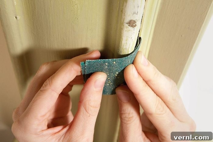 11 Professional Secrets for Perfect Trim Painting 2 A person using sandpaper on a pipe