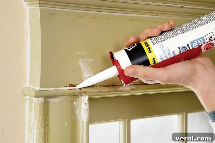 11 Professional Secrets for Perfect Trim Painting 4 A person using caulk to fill gaps and cracks in a window