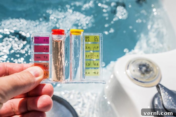 Hot Tub Water Quality Check by Using Chemical Testing Kit.