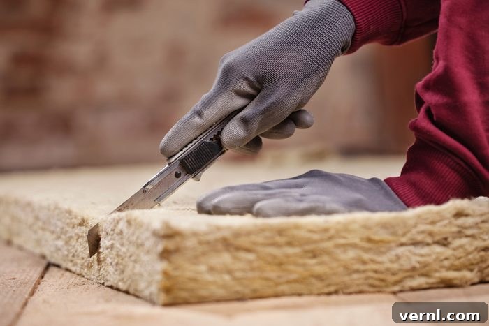 Cutting Mineral wool with utility knife