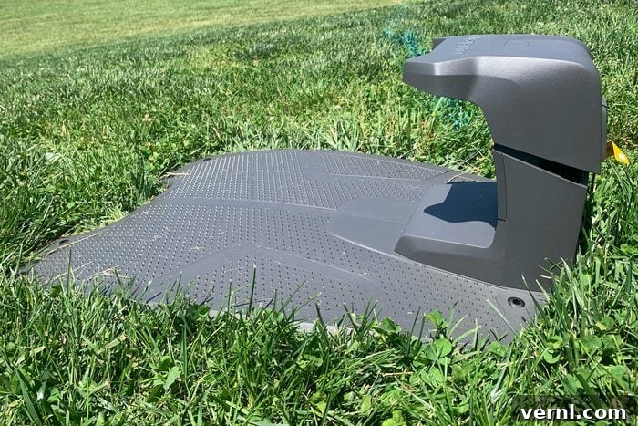 Husqvarna Automower robotic lawn mower charging station in a garden