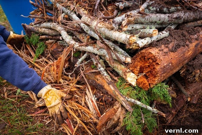 Hugelkultur vs. Traditional Beds: Choosing Your Garden's Champion 4 Person Adding Shredded Cedar Woodchips To The Base Of A Hügelkultur Bed