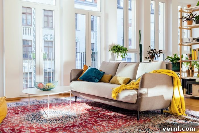 Small Space, Big Style Living Room Decor Hacks 8 Small living room featuring a large area rug and elegant wooden flooring