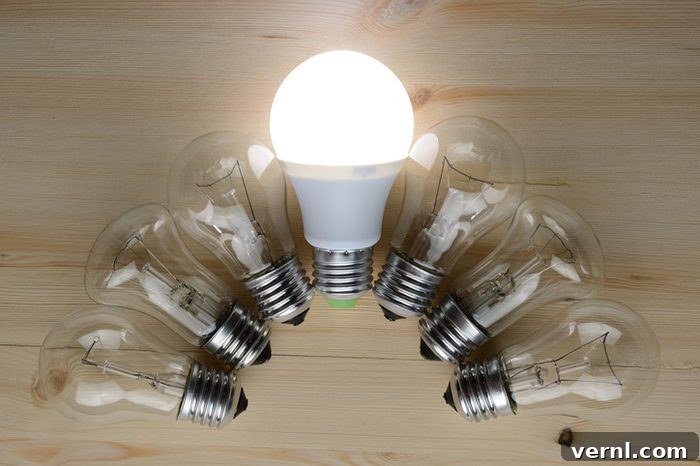 Bright Ideas: Understanding the Incandescent Bulb Ban 4 Glowing LED lamp including incandescent lamps on a wooden table