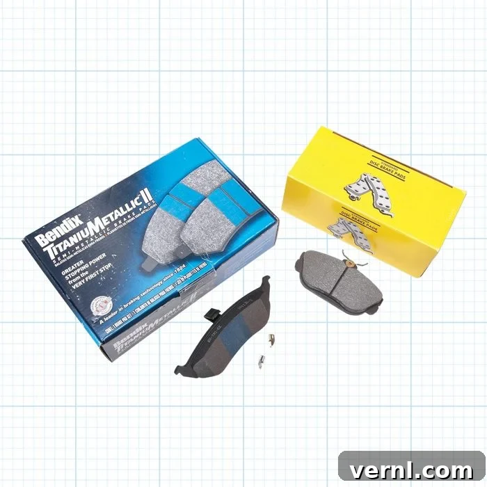 Everything You Need to Know About Brake Pad Replacement and Repair 3 Generic and premium brake pads on FHM ocean screen grid background