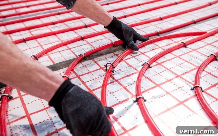 Radiant Floor Heating Costs: Is It Worth The Investment 3 Pipefitter installs a system of underfloor heating in a home