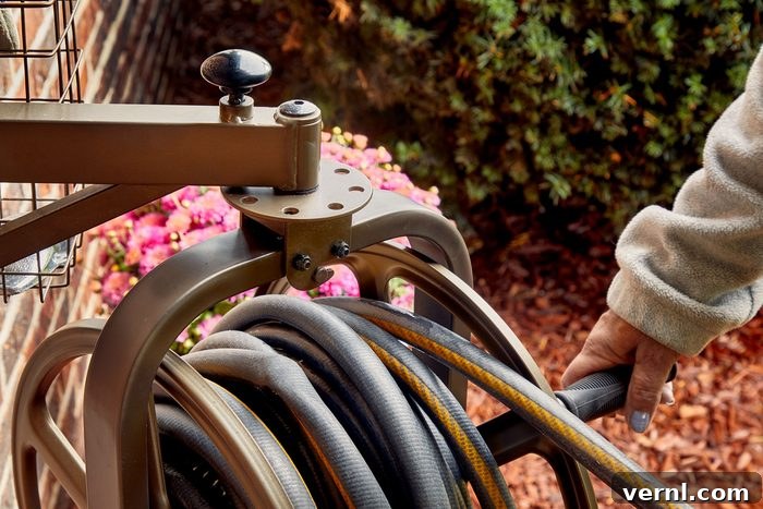 Experienced Gardener Praises Liberty Garden Hose Reel 3 Cranking the Wheel Handle