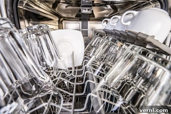 Sustainable Suds: Machine Power or Elbow Grease? 2 Upper Portion of Dishwasher with clean shiny cups