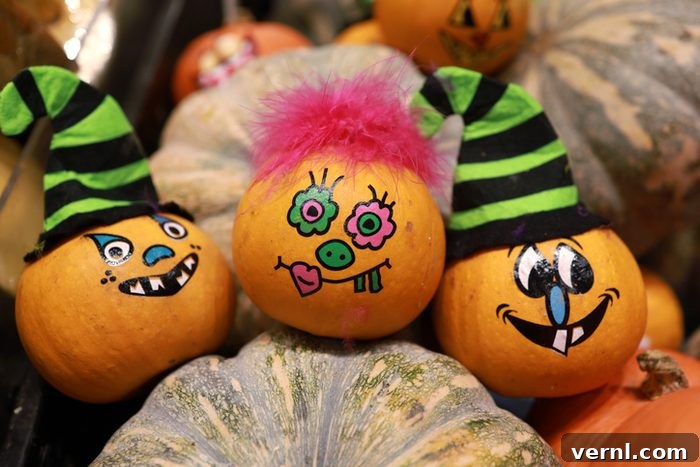 The Best Paints for Halloween Pumpkin Decorating 3 Funny painted grimace on pumpkins for Halloween