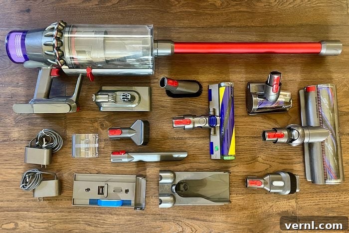 Dyson Outsize Plus vacuum components unboxed on the floor