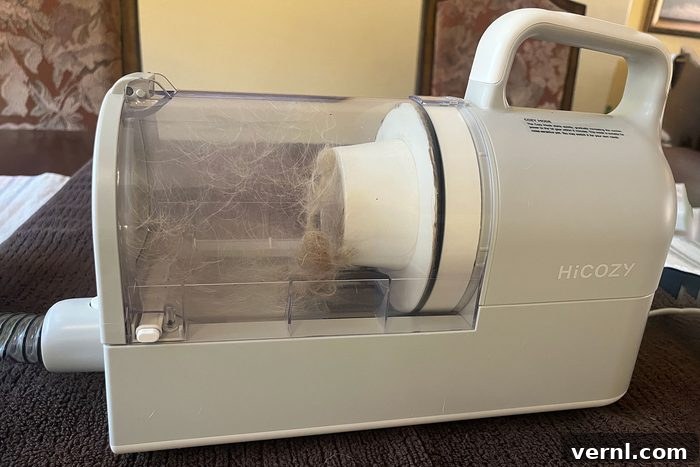 We Tested This Dog Grooming Vacuum on All Fur Types 5 hair in transparent bin container