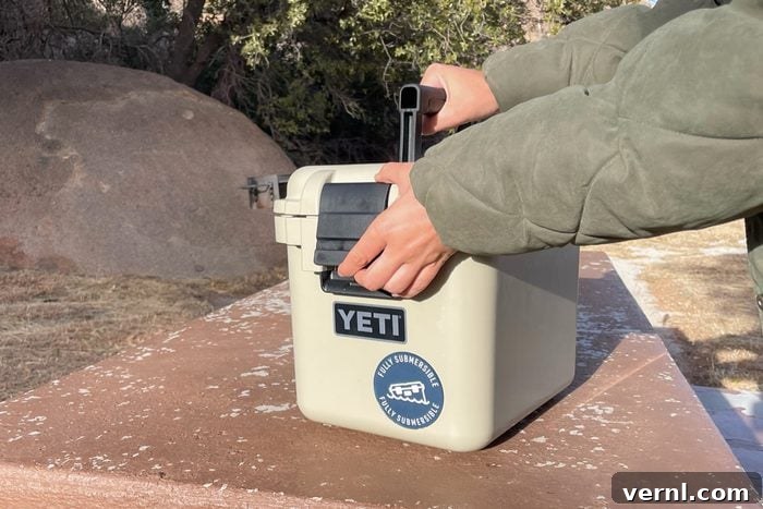 Locking the Yeti Loadout Gobox on a bench
