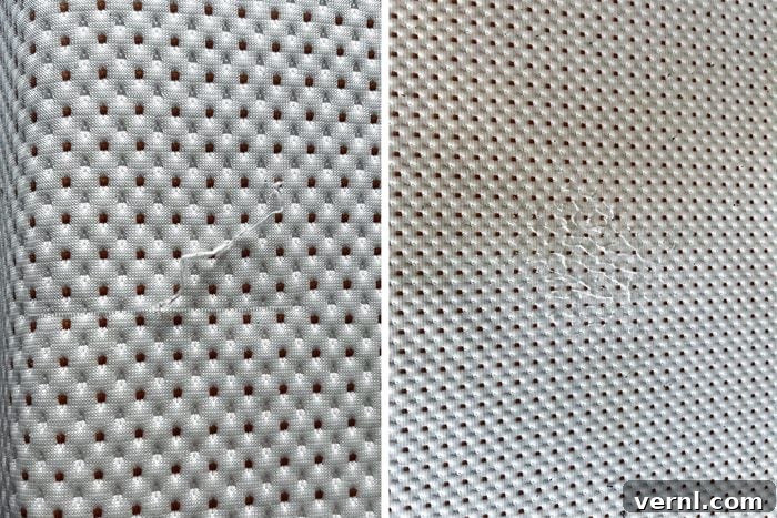 Nectar Premier Copper Mattress Goodbye Back and Shoulder Pain 4 Staining and pilling on the Nectar Premier Copper Memory Foam Mattress Reina Galhea Closeup 2 Msedit