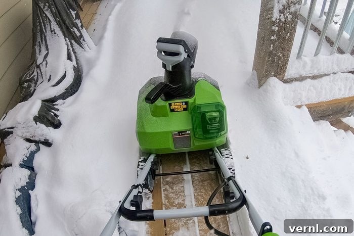 Greenworks Cordless Snow Blower: Turning a Winter Chore into Winter Fun 5 Greenworks Cordless Snow Blower on Deck