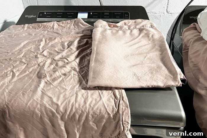 My Bedrooms 5 Star Transformation Thanks to Cariloha Sheets 6 Wrinkled pillow sheets on a washing maching
