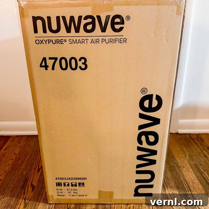 NuWave OxyPure Air Purifier: The End of My Endless Dusting 6 Nuwave Oxypure Air Purifier box on arrival, ready for unboxing and setup.