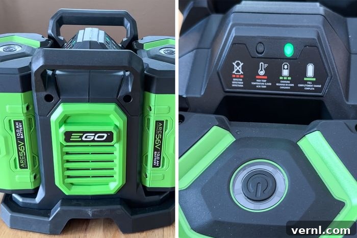 I Put the EGO Cordless Two-Stage Snow Blower to the Test and It Blew Me Away 4 Close-up view of the EGO Snow Blower's powerful batteries, showcasing the advanced ARC Lithium technology.