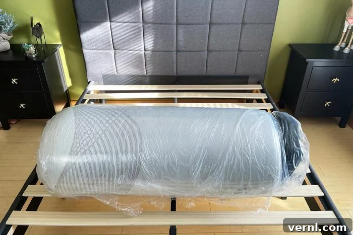 Nolah Evolution 15 The Hot Sleeper's Cooling Dream 5 Nolah Mattress wrapped in plastic on a bed frame